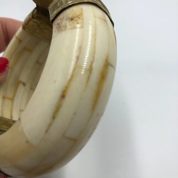 Vintage Ivory Bangle Women's Bracelet Pin Closure Large Moss Agate AS IS - Picture 5 of 13